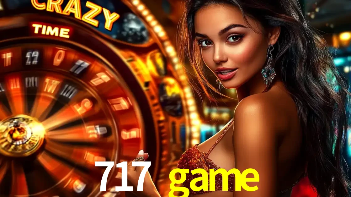 Mulher ao lado da roda de prêmios do jogo de cassino ao vivo Crazy Time, um dos shows de jogos mais emocionantes oferecidos pela plataforma de apostas 717 game.