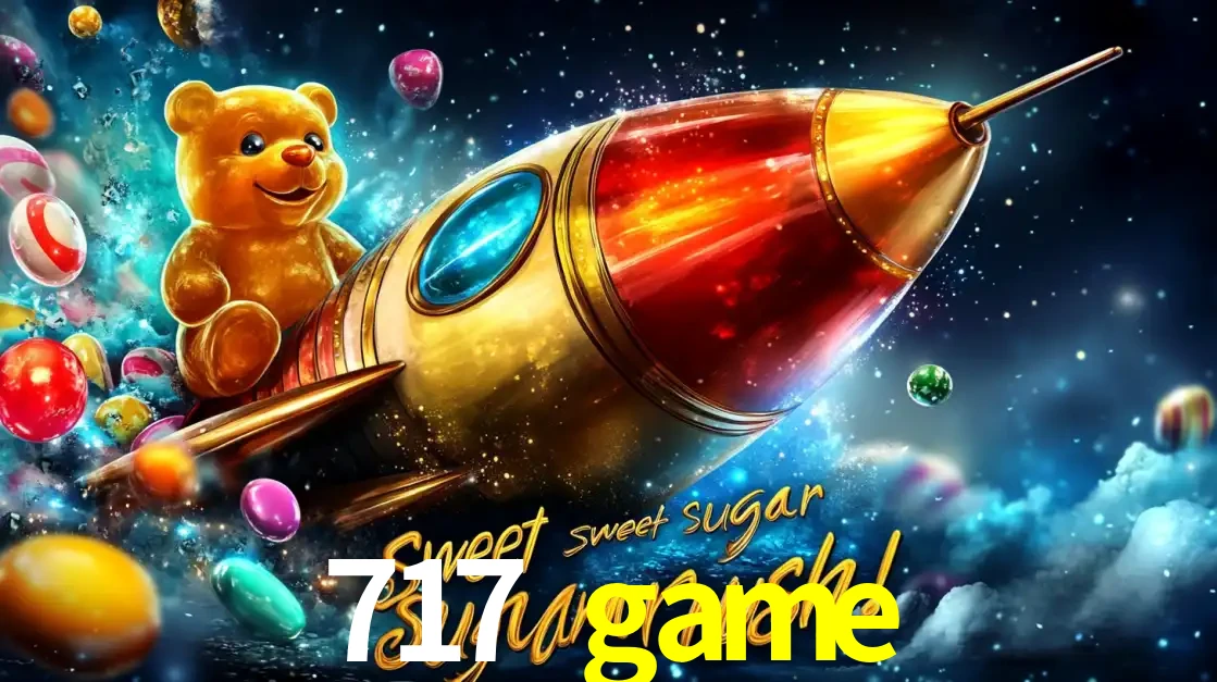 Arte promocional do jogo de slot Sugar Rush, com um urso de pelúcia em um foguete viajando pelo espaço de doces, um dos jogos divertidos disponíveis no cassino 717 game.