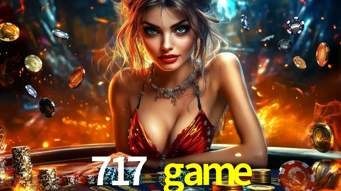 Mulher em uma mesa de cassino com pilhas de fichas e um fundo de fogo, pronta para uma rodada de altas apostas nos jogos de mesa emocionantes do cassino 717 game.