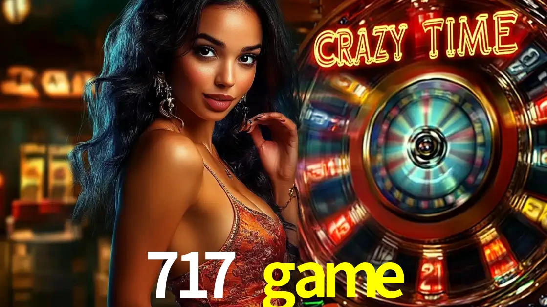Mulher elegante ao lado da vibrante roda da fortuna do jogo de cassino ao vivo Crazy Time, um dos game shows mais populares e cheios de prêmios do 717 game.
